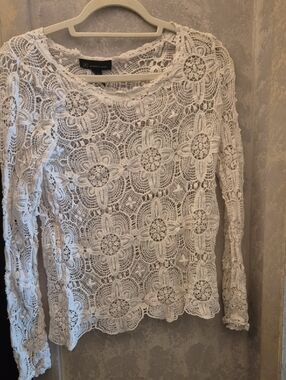 INC International Concepts White Crochet Lace Long-Sleeve Sweater